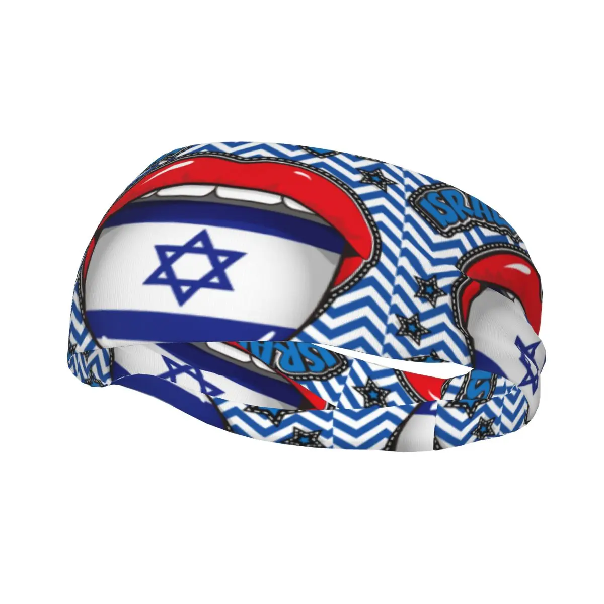 

Sports Headband Pop Art Sexy Lips Tongue With Israel Flag Fitness Sweatband Absorbent Cycling Jog Hair Bandage