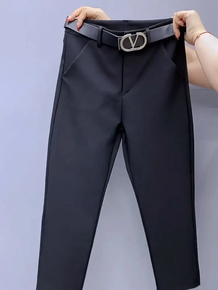 

Korean Version Elastic High Waist Straight Suit Pants Autumn Winter New Women Casual Loose Solid Harem Wide Leg Trousers