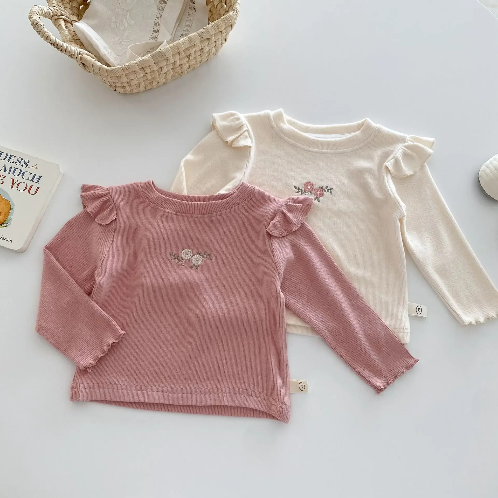 Baby Girls T-shirts Kids Long Sleeve Tops Toddler Infant Flower Pullover 2024 Spring Autumn Children's Korean Style Clothes