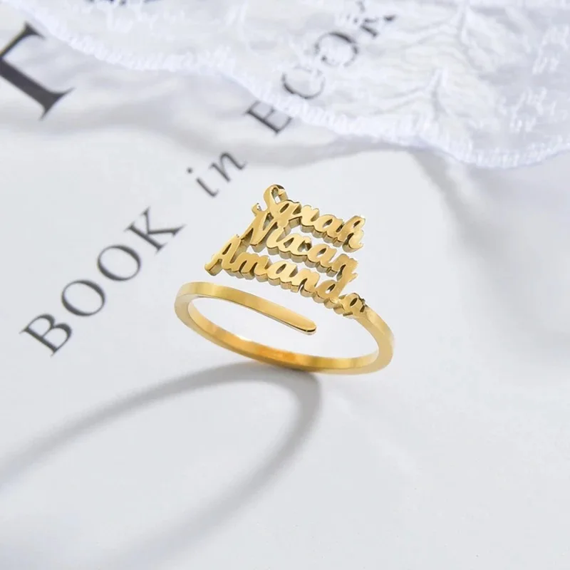 Lateefah Stainless Steel Multiple Name Rings Personalized Fashion Alphabet Openable Adjustable Ring