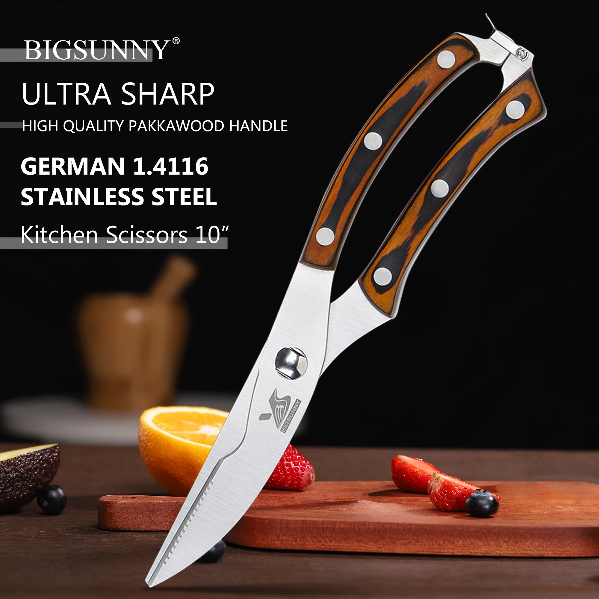 

BIGSUNNY Premium Scissors Heavy Duty Spring Loaded Stainless Steel Kitchen Poultry and Bone Shears