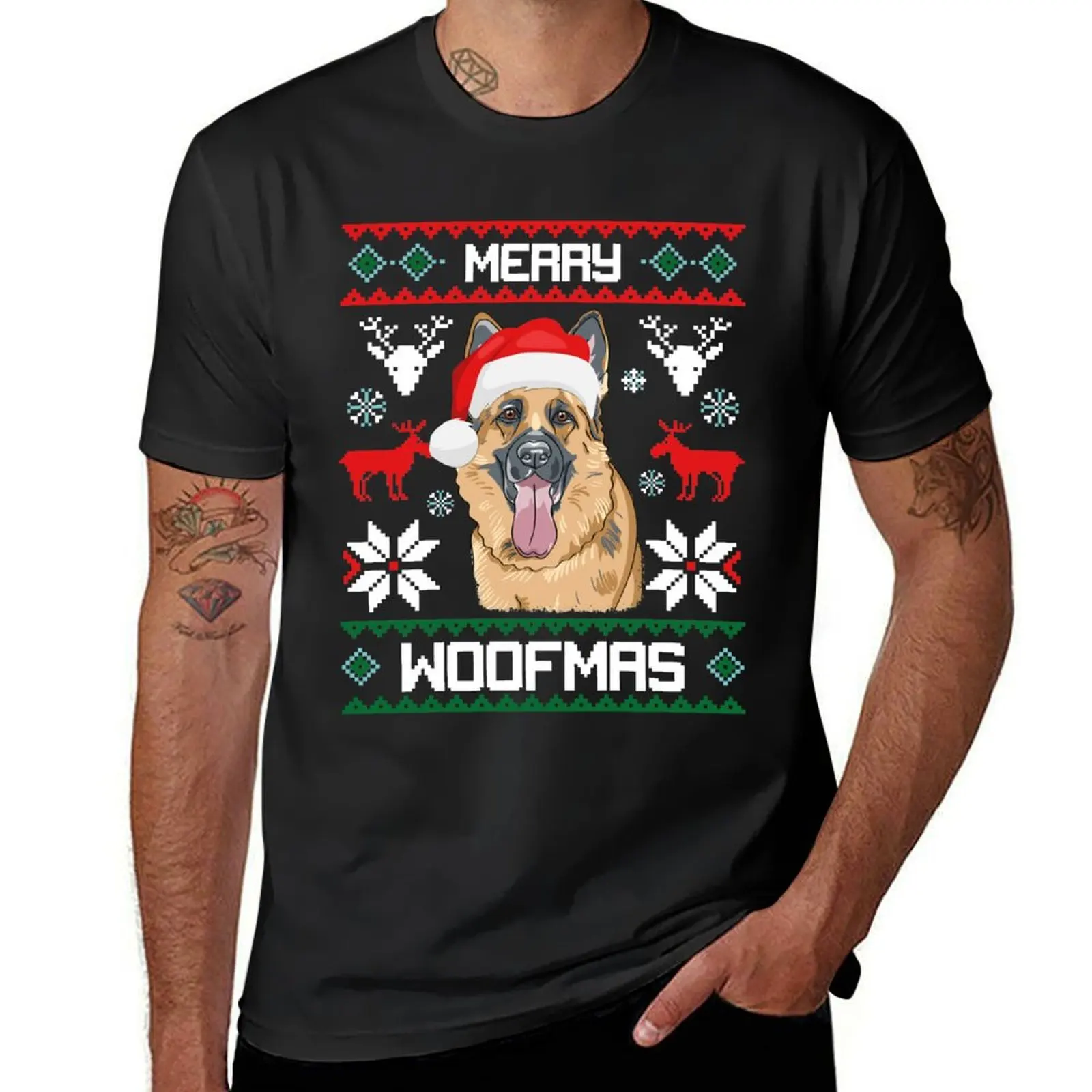 German Shepherd Merry Woofmas Christmas Dog Gift T-Shirt shirts graphic tees Aesthetic clothing Short sleeve tee t shirt men