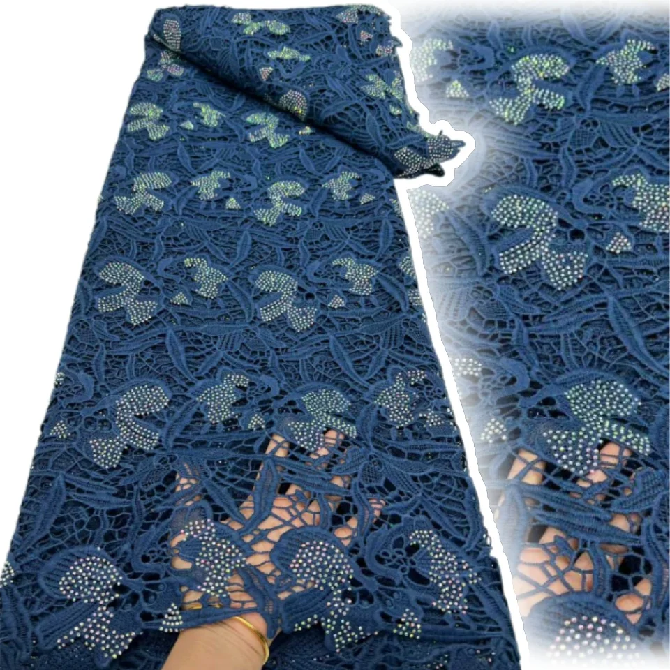 

Синяя африканская роскошная гипюровая кружевная ткань 2024, великолепная кружевная ткань с вышивкой в виде ногра, кружевная ткань для шитья женских вечерних платьев 2169