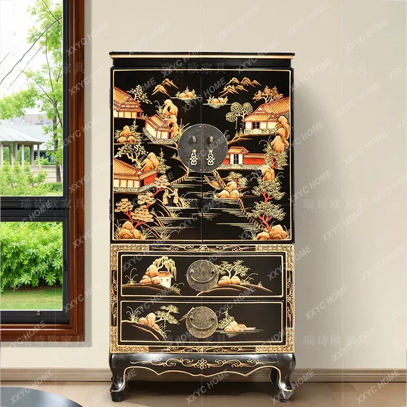 

XZ New Chinese Style Solid Wood Antique Painted Jewelry Cabinet Style Decorative Storage Six-Drawer Cabinet