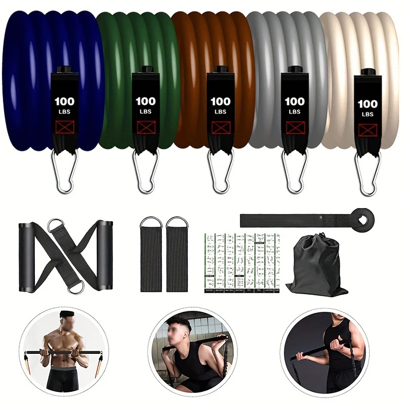 11PCS Resistance Strap Set, Portable Home Gym Accessory, Multiple Color Resistance Total Weight Up To 500LBS With Door Anchor