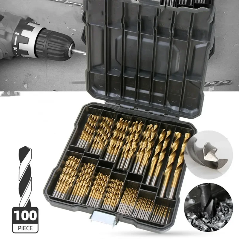 

99Pcs Titanium Drill Bit Set High-Speed Steel Bits for Steel Plate Wood Plastic Metal Copper Alloy Woodworking Hole Opener