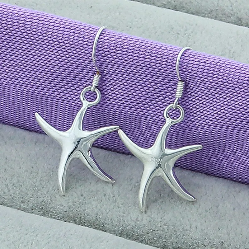 

925 Sterling Silver Cute Starfish Drop Earring Women Fashion Party Birthday Christmas Gift Beautiful Jewelry