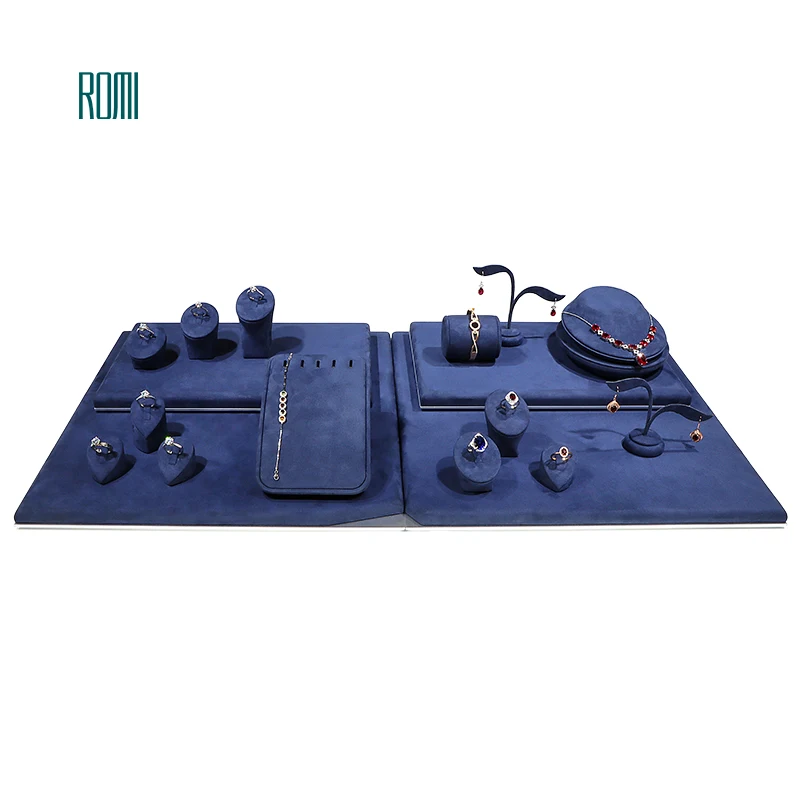 

Custom. Romi navy blue microfiber ring display holder custom luxury velvet jewelry display stand