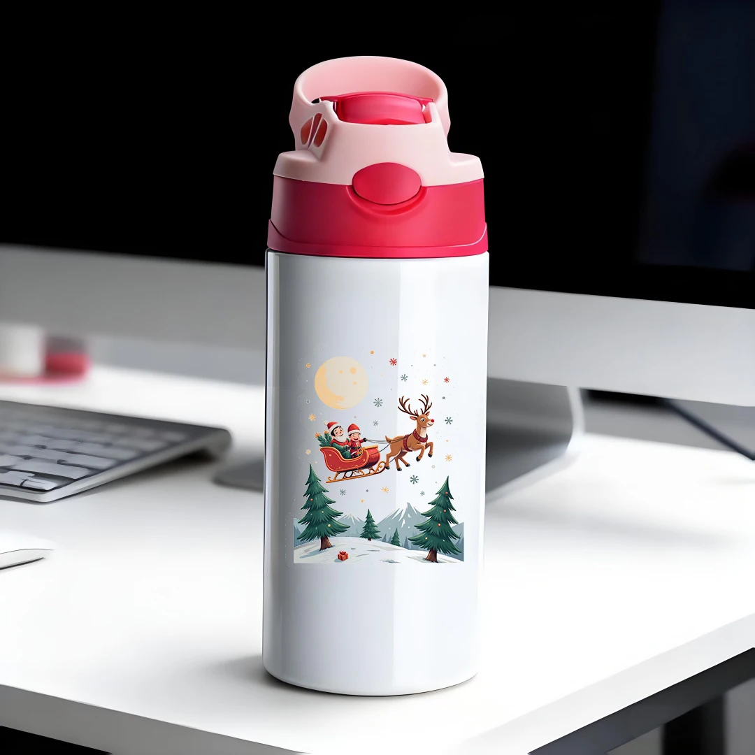 

304 stainless steel thermal cup cartoon Christmas sleigh straw cup essential holiday gift for kids keeps hot cold safe