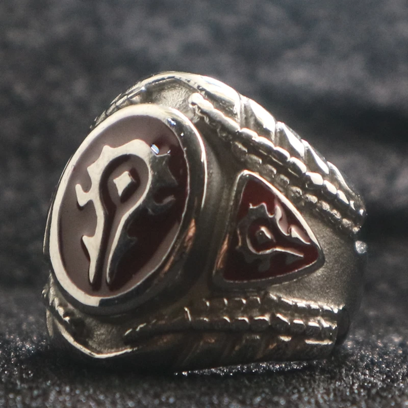 Unisex 316L Stainless Steel Cool Punk Gothic World of Warcraft WOW Alliance Red Ring Game