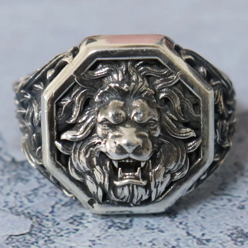 

21g 3D Lion Head Royal Baroque Pattern Signet Mens Rings Customized 925 Solid Sterling Silver Many Sizes 7-12