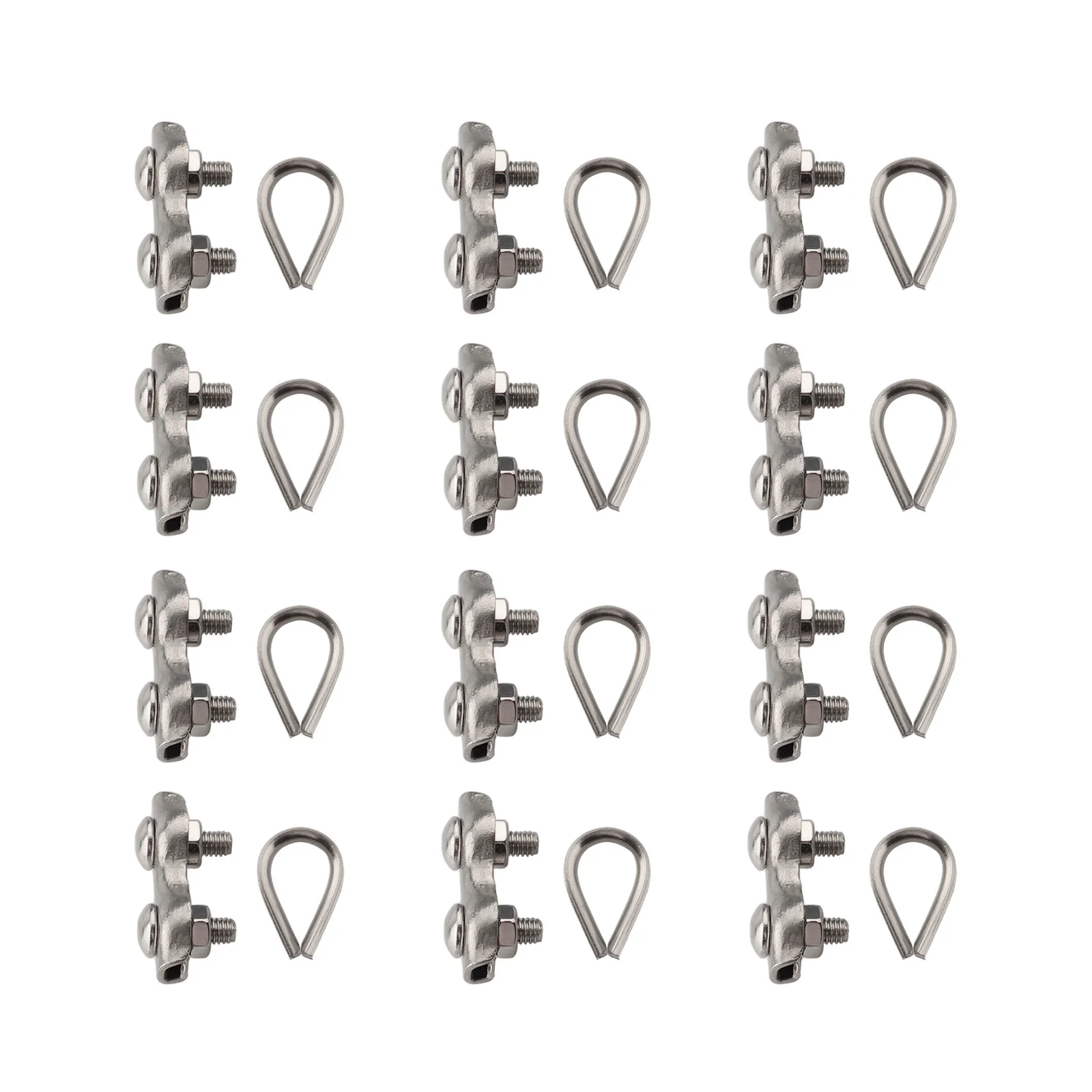 12Set M2 Duplex Clamp And Wire Rope Thimble Kit 304 Stainless Steel Rope Clip For Secure Ropes Steel Wire Washing Lines