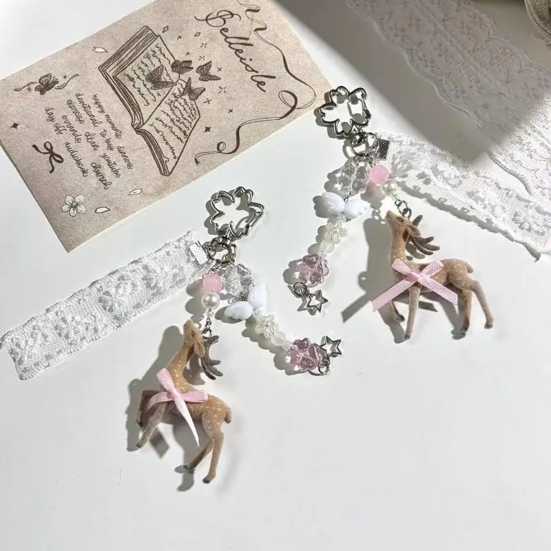 1 Stück Niedlicher Tragbarer Hirsch-Schlüsselanhänger Handgefertigter Koreanischer Stil Handy-Charms Länge DIY Perlen-Hülle – Detail 4