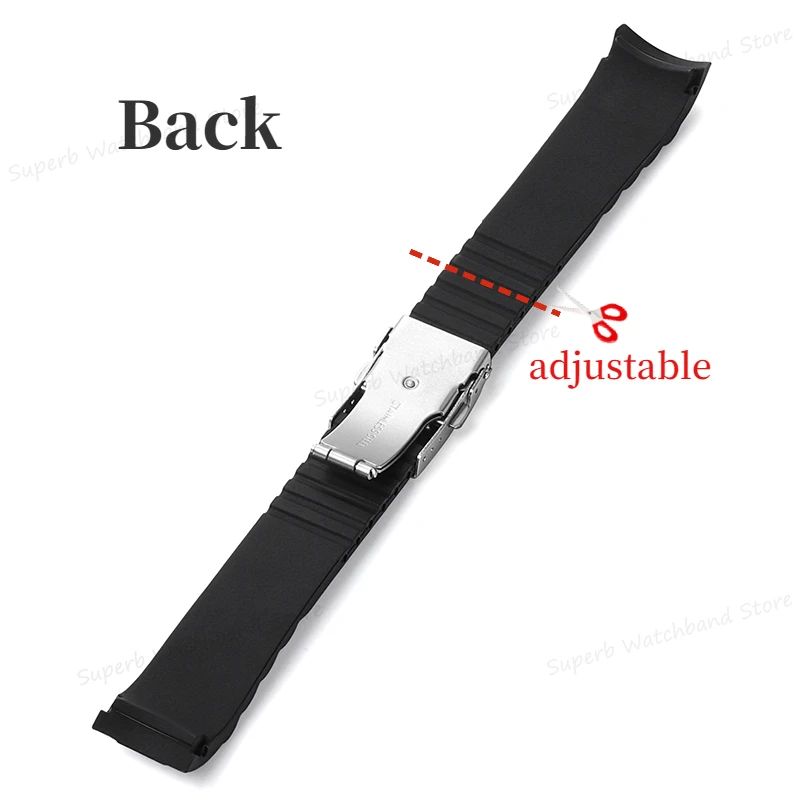 Curved End Silicone Watch Band 20/22mm Soft Rubber Watch Strap Folding Buckle for Men Waterproof Wristbelt Watch Accessories