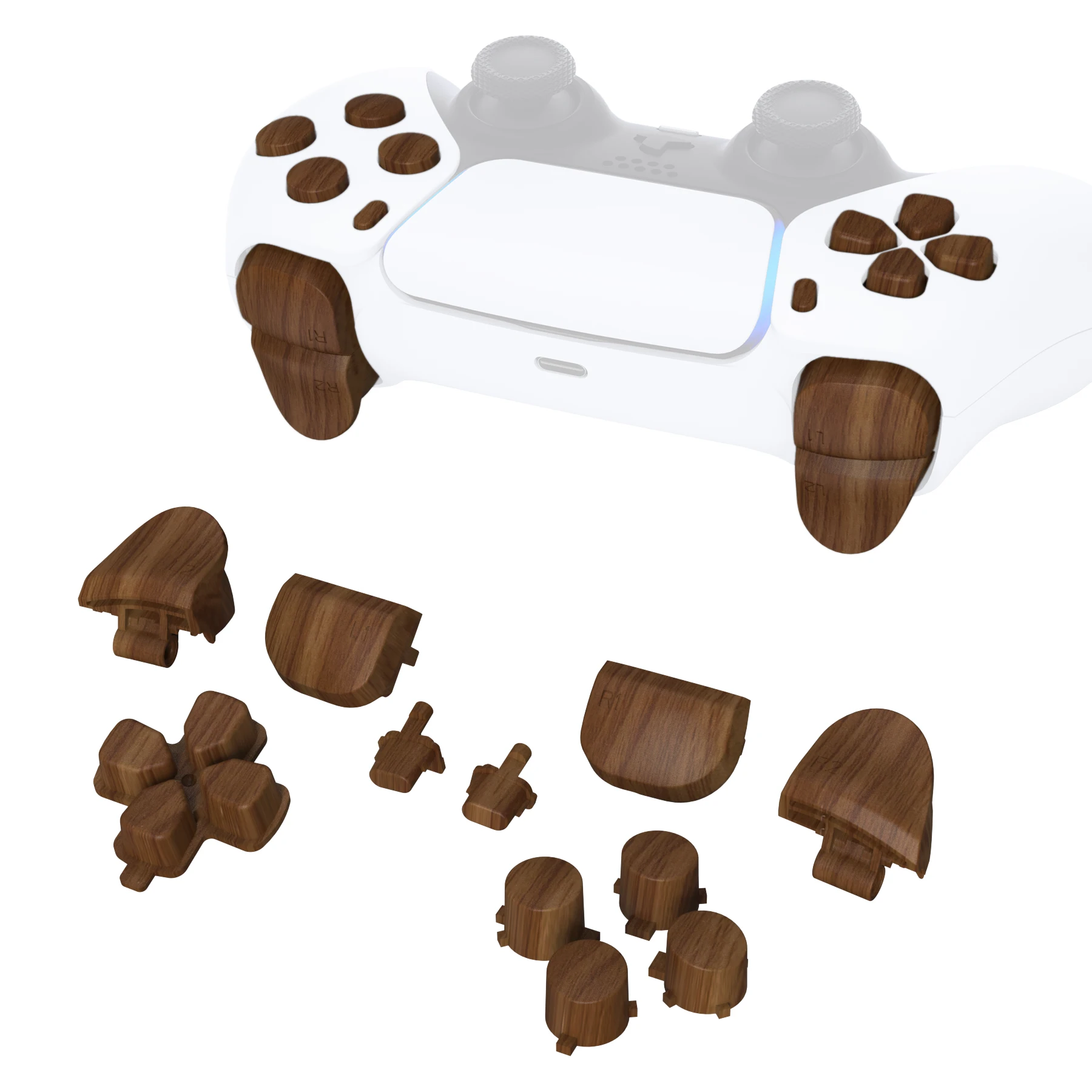 eXtremeRate Full Set Buttons Compatible with ps5 Controller BDM-010/020 - Wood Grain