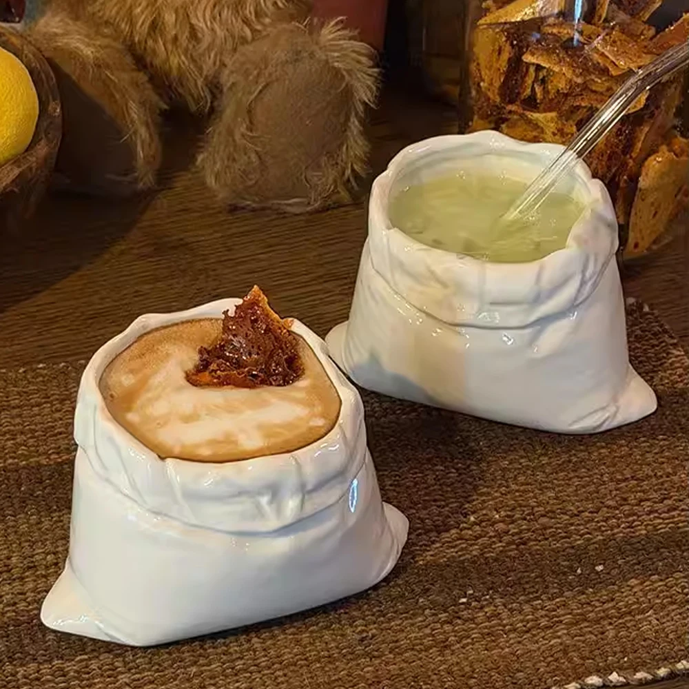 White Cloth Bag Coffee Cup Creative Ceramic Mug Concentrated Latte Cup Beverage Cup Milk Cups Juice Cups Household Drinkware