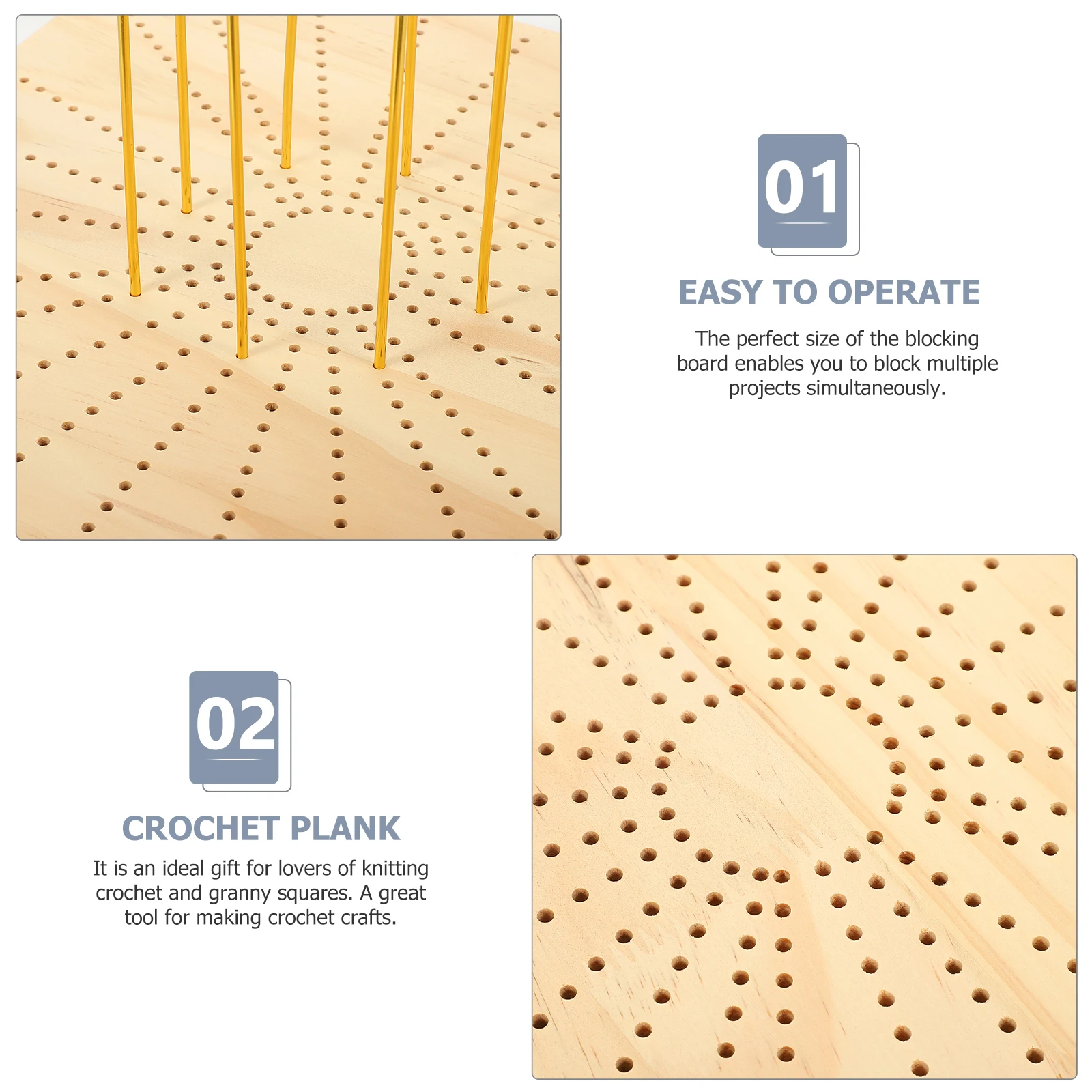 

Wooden Blocking Board for Crochet Knitting Durable Weaving Tools Supplies Professional Personal Use Positional Needles