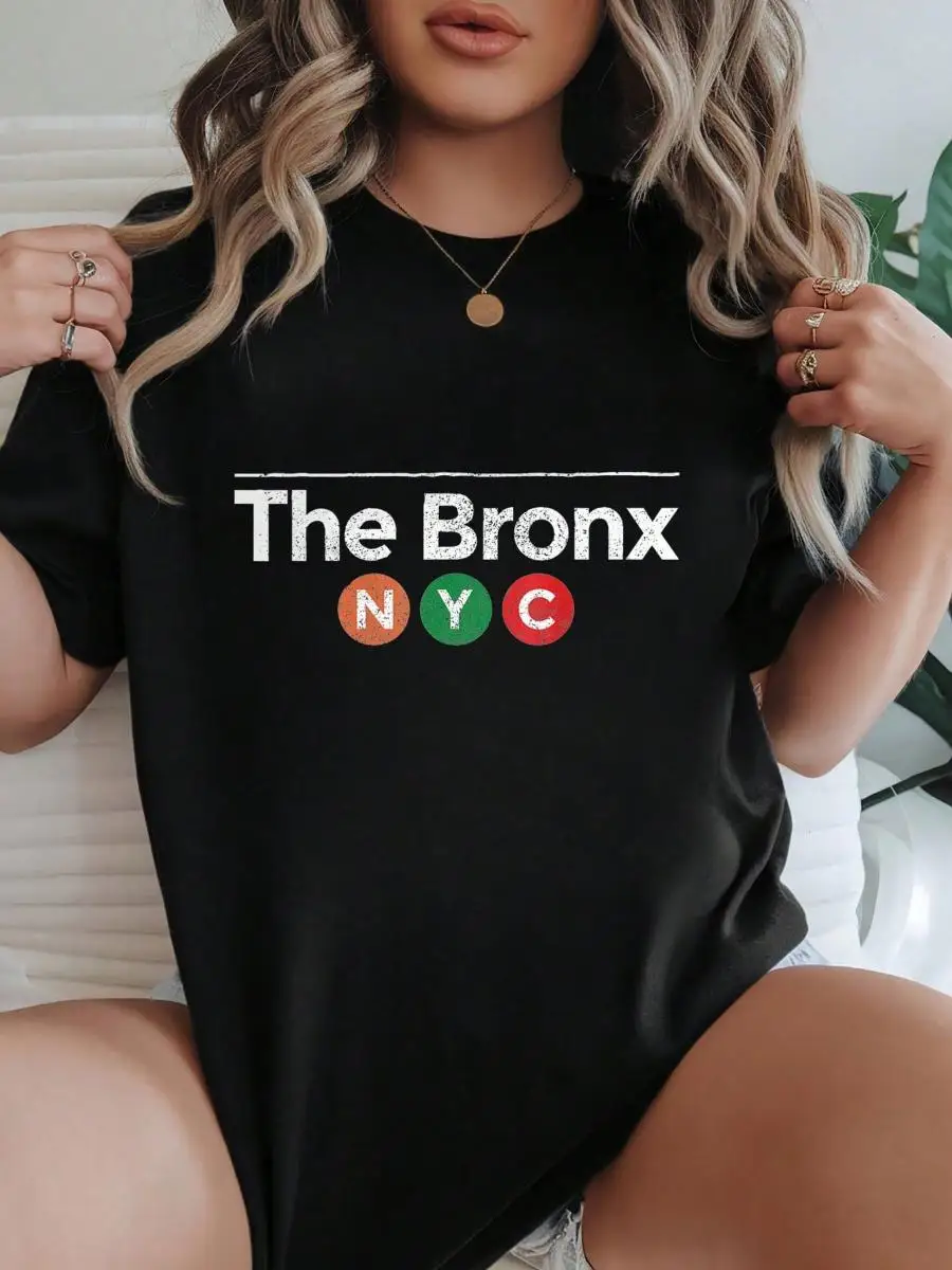 Womens-Shirt Casual Loose Fit Black White Options Bronx NYC Print Graphic Tee Summer Daily Wear Shirts Summer Tops Graph