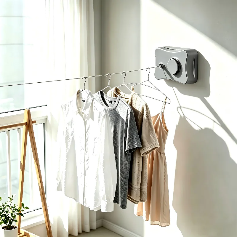 Retractable Clothesline for Drying Clothes Outdoor Indoor Clothes Hanging Line Extendable Wall Mount Clothes Wire
