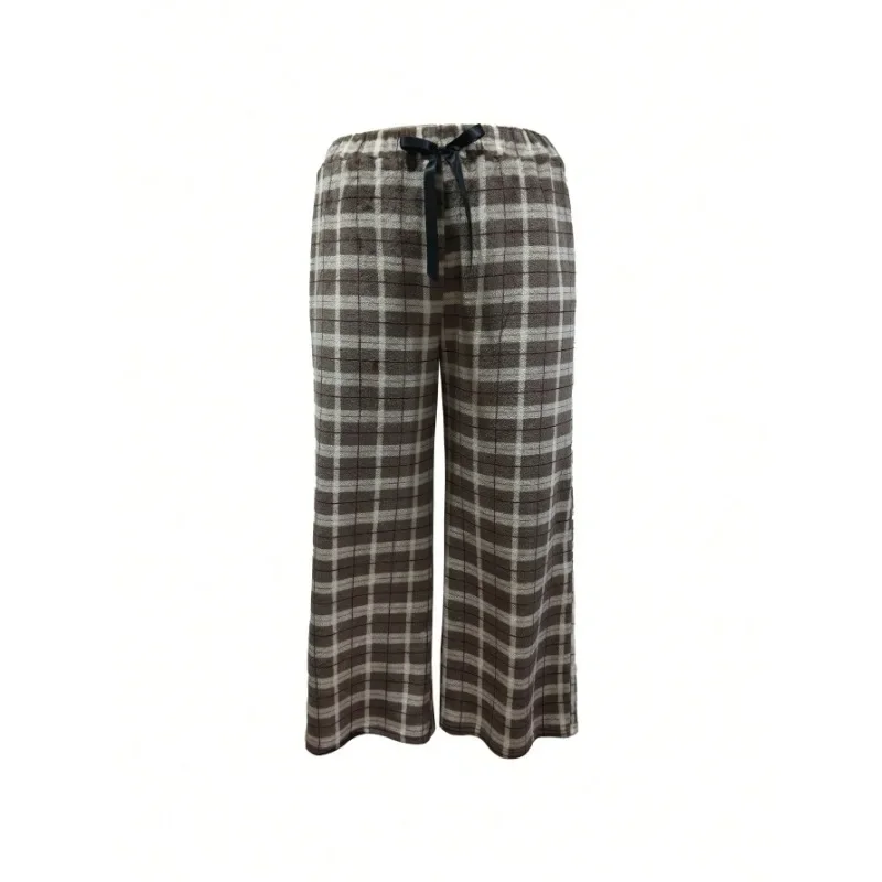 Spodnie damskie w kratę z nadrukiem, ze sznurkiem, rozmiary plus size 1XL-5XL, codzienne spodnie z elastyczną talią, długie, proste nogawki, szerokie nogawki.