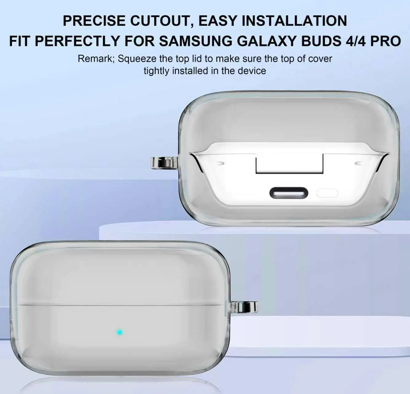 für Samsung Galaxy Buds 4 Pro Hülle/Buds 4 Hülle, stoßfeste, transparente Hülle für Samsung Galaxy Buds 4/4 Pro mit Schlüsselanhänger und Reinigungsset – Detail 3