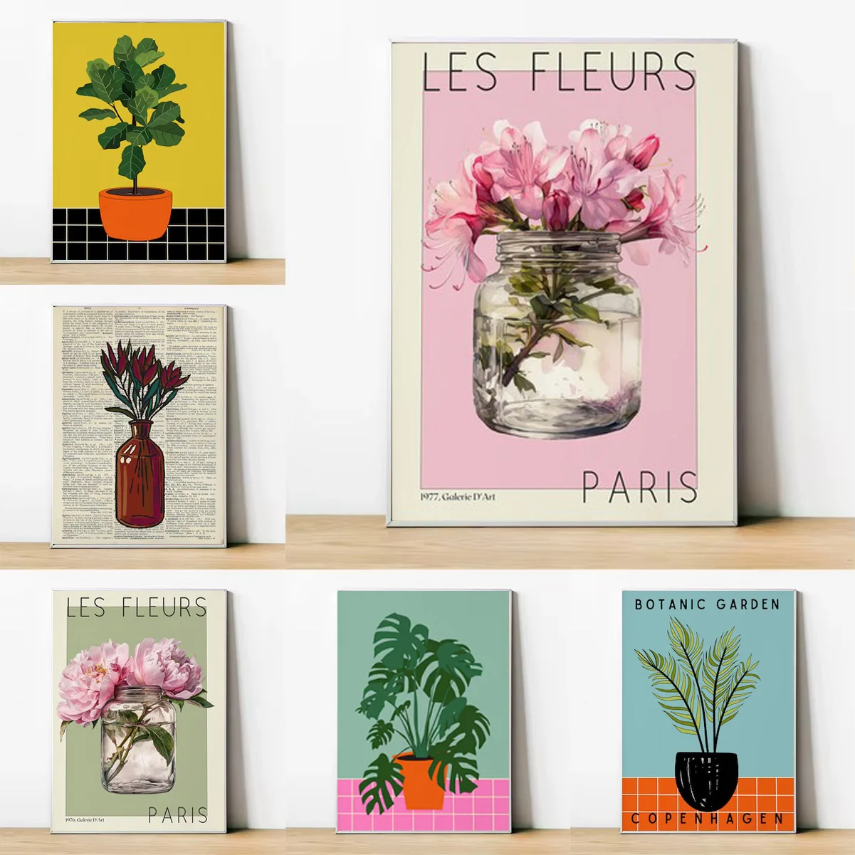 1pc Home Plant Pot Poster Colourful Flowering Plant Wall Canvas Painting Perfect Gift For Plant Lovers Living Room Bedroom De