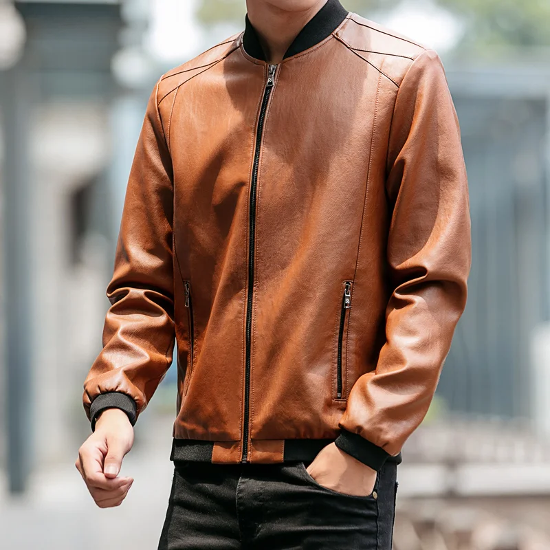 Blouson d'automne en cuir pour homme, slim, à la mode, toutes les tendances, avec fourrure décontractée, streetwear