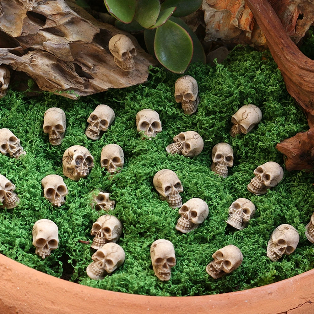20/40pcs Halloween Decorative Skeleton Head Miniature Ornaments Outdoor Home Garden Lawn Unique Flower Pot Decorative Skull Stat