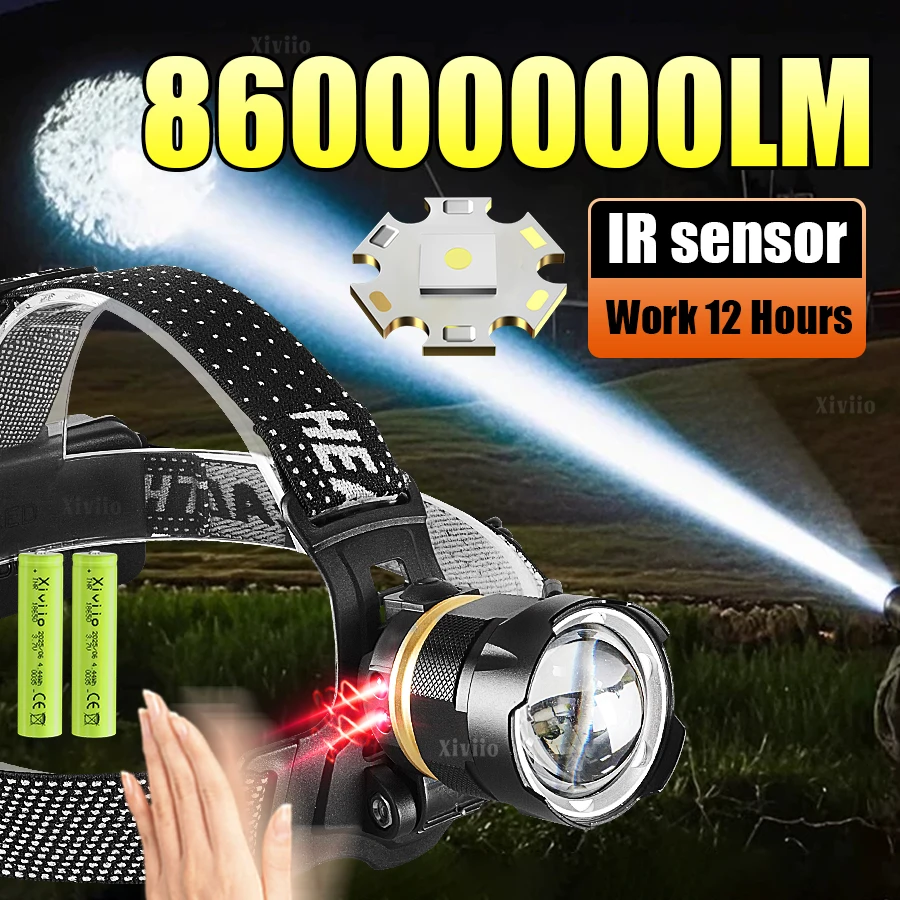 

86000000lm Ультра мощные светодиодные фары Супер яркие перезаряжаемые фары для фонаря на 4000 метров.