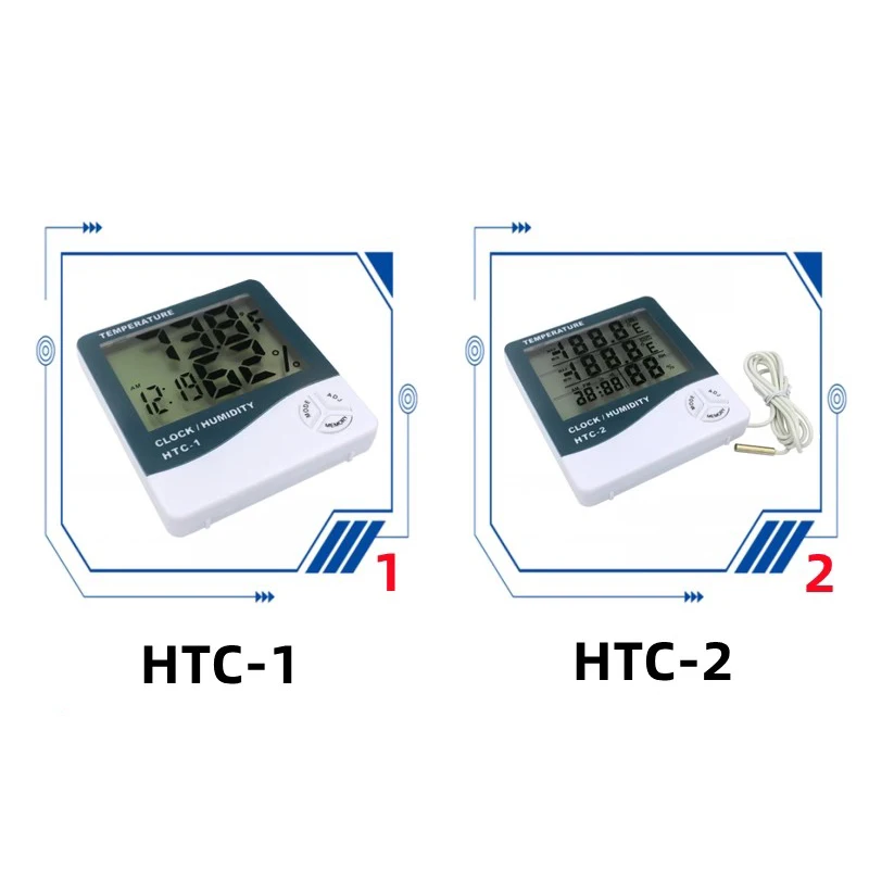 HTC-1 HTC-2 LCD Electronic Digital Temperature Humidity Meter Home Thermometer Hygrometer Indoor Outdoor Weather Station Clock