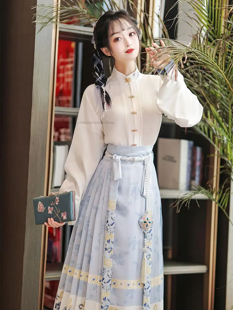 Chinese Ming-made Hanfu Spring New Improved Hanfu Dress Set Horse Face Skirt  Daily Fairy Ancient Wear Women Hanfu Dress