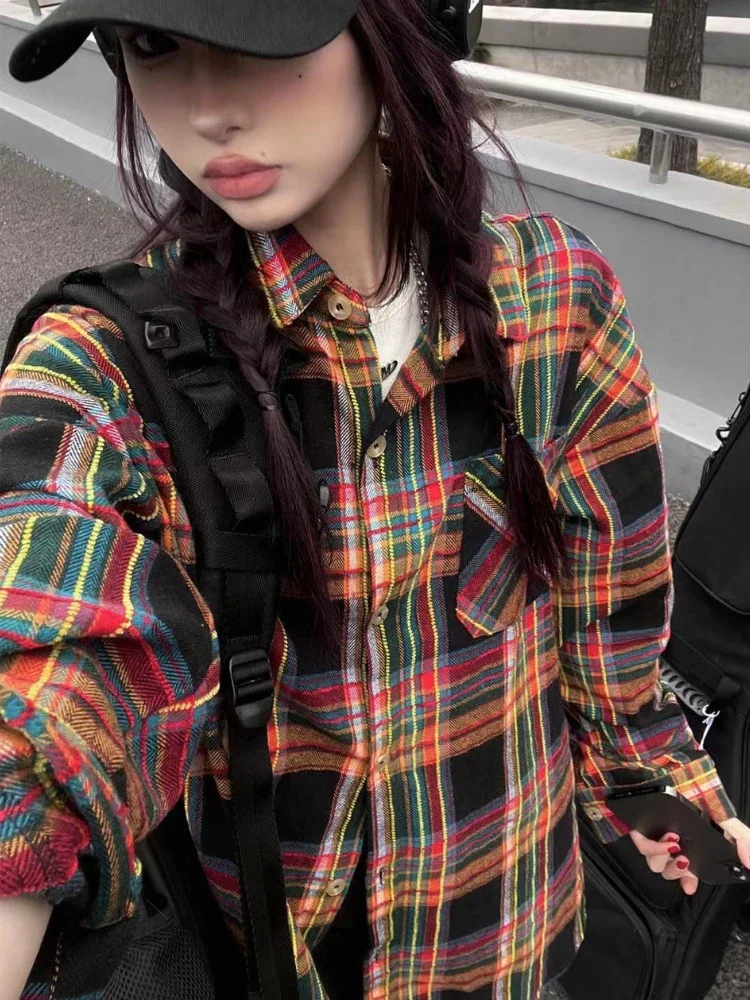 Camisas de mujer diseño Vintage Simple todo-fósforo primavera suelta moda elegante tierno Casual estilo coreano estudiantes diarios acogedor a cuadros