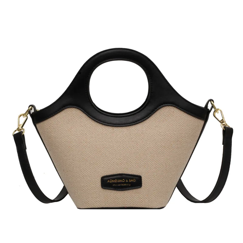 French minority design handbag bag female 2023 new fashion contrast stitching bucket bag high sense messenger bag