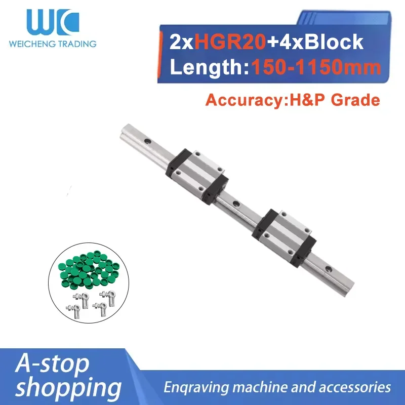 Grade H Class HGR20 Linear Rail Block Set Single Rail 1 or 2 Sliders 150-1150mm HGH/HGW Types Steel Retainer For CNC Machine