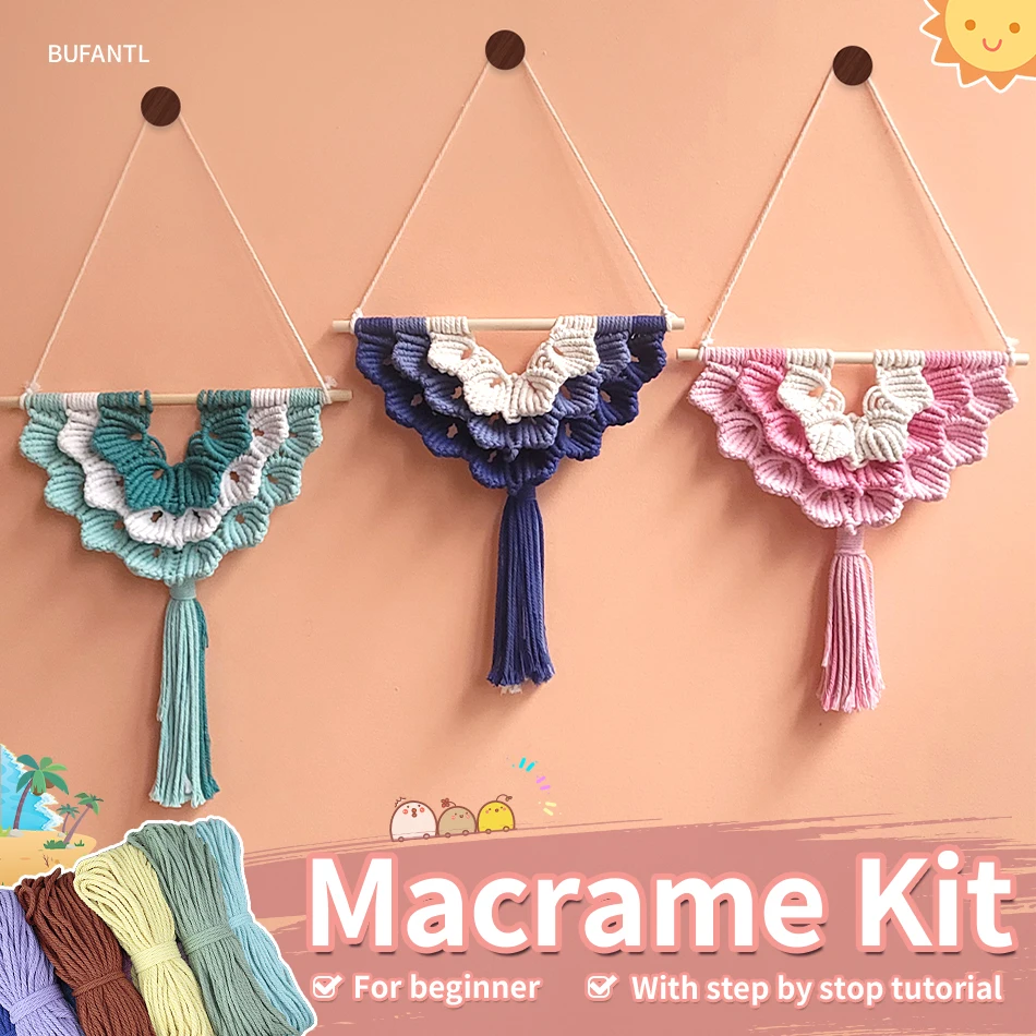 1 Set schalenförmiges Wandteppich-Weben-Makramee-Set. Inklusive Weben-Tutorials. Handgewebte Wandteppich-Materialpaket im Bohemian-Stil