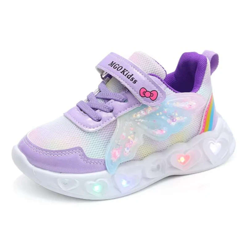 Girls' Wing Decor LED Glowing Sneakers 2026 Autumn Princess Style Kids Sports Casual Footwear For Toddlers 1 To 6 Years Old