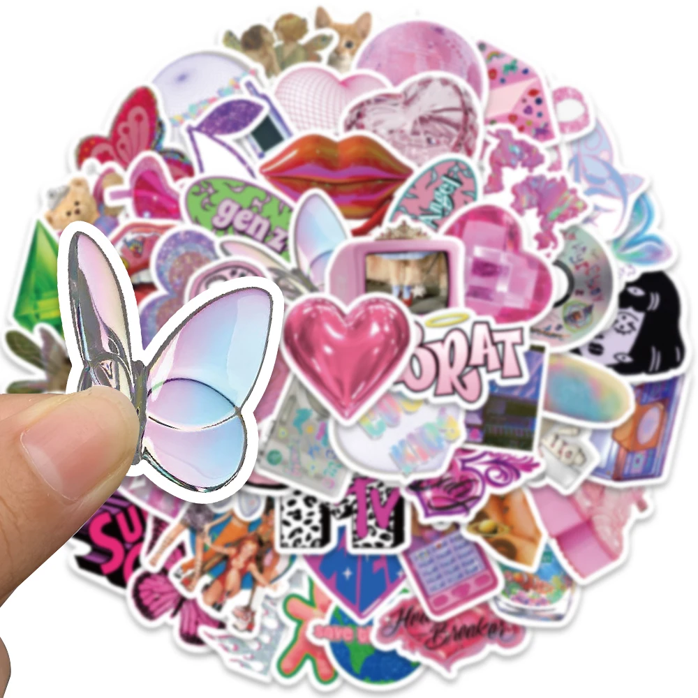 58pcs Vintage Laser Leopard Love Y2K Girl Stickers Aesthetic Motorcycle Travel Luggage Guitar Skateboard 2000s Sticker Decal