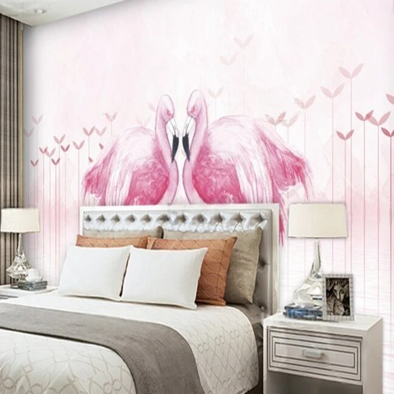 Modern simple and romantic couple flamingo Nordic TV luxurious home bedroom background wall