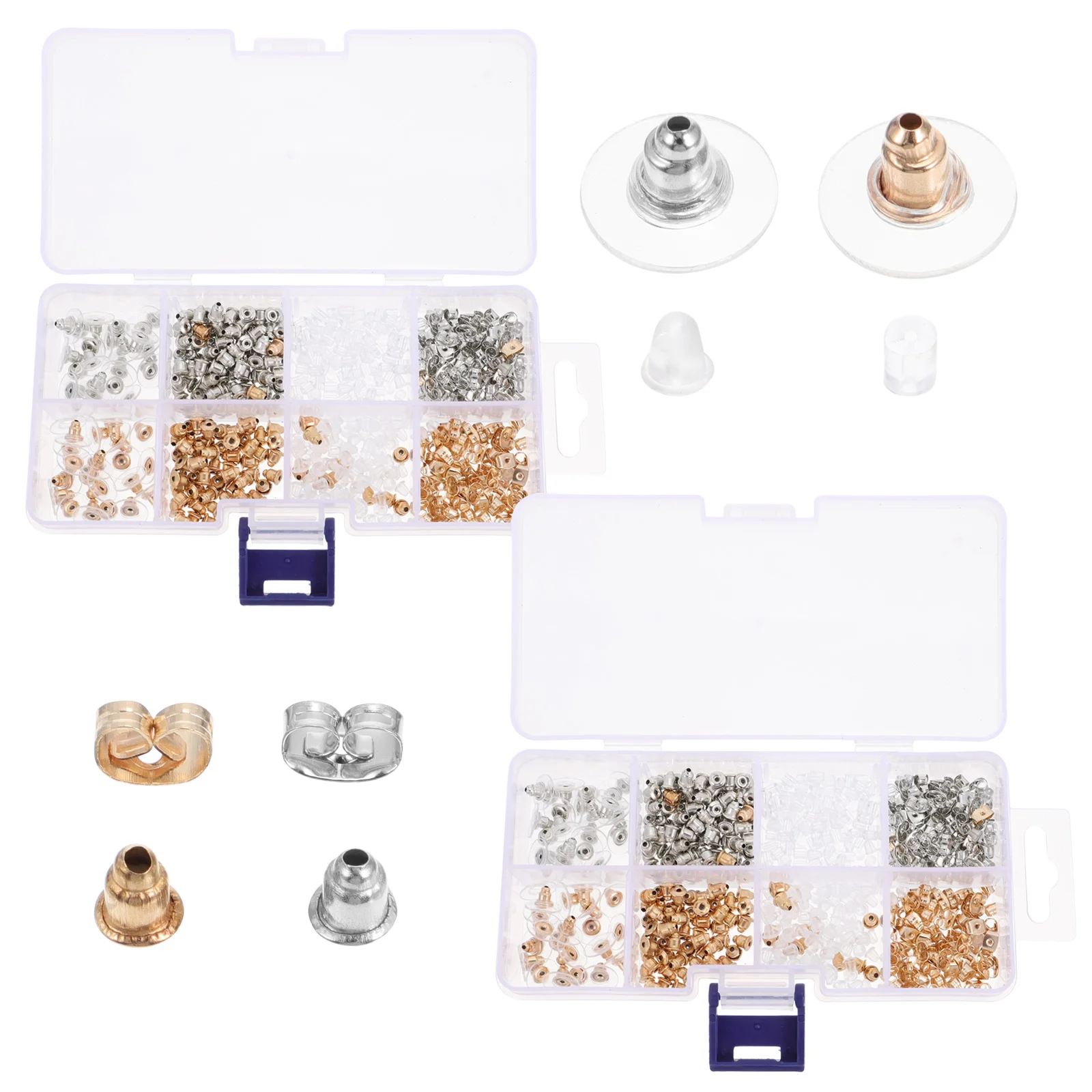 

Earrings Silver Stud Earplugs Back Pad Clutch Screw Safety Stopper 2 Boxes Plastic Iron Durable Easy Friendly