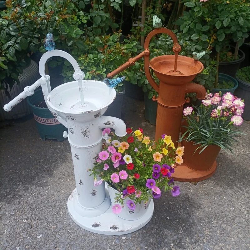 

Антикварный синий металлический кашпо-ведро с ручным насосом для воды, кормушка для птиц, декоративный кран для ванной, украшение для сада, балкона, двора