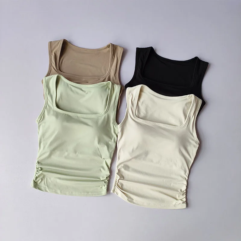 

Square Collar Fixed One-piece Sports Vest for Women Running Breast Collection Cross Shaped Fitness Bra Pilates Yoga Suit Summer