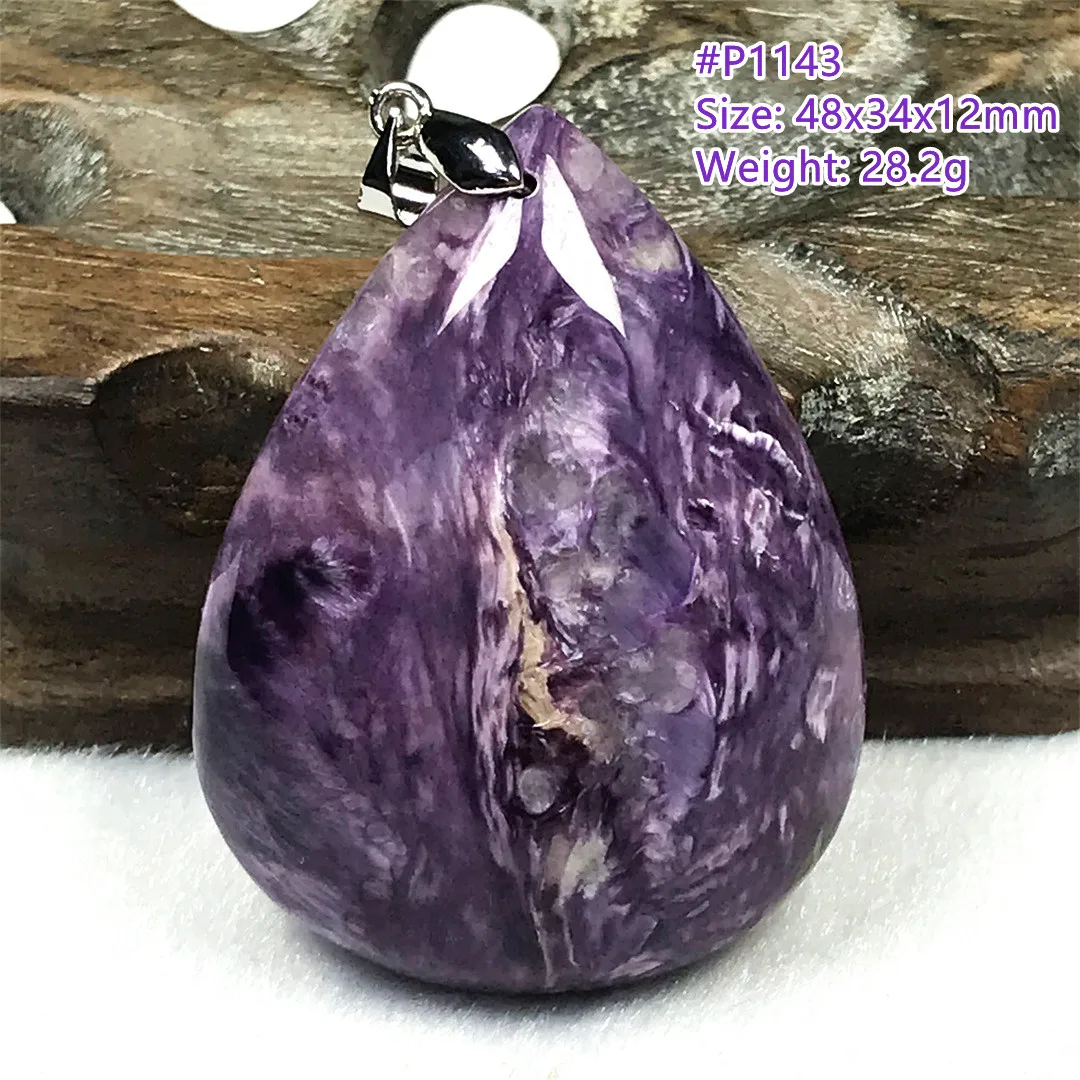 

Natural Purple Charoite Necklace Pendant Jewelry For Women Men Healing Wealth Gift Silver Crystal 48x34x12mm Beads Stone AAAAA