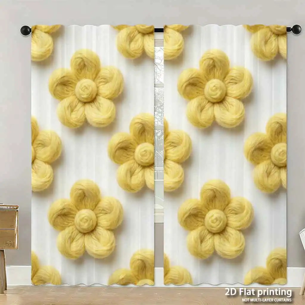 Yellow Floral Print Curtain Drapes for Home Decoration Window Treatment Aesthetic Cottage Style Living Room Bedroom Curtains