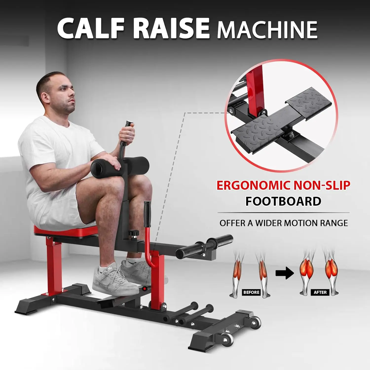 Home Gym Adjustable Seated Calf Raise Machine, Plastic and Metal, Gray, Band Pegs for Leg Training