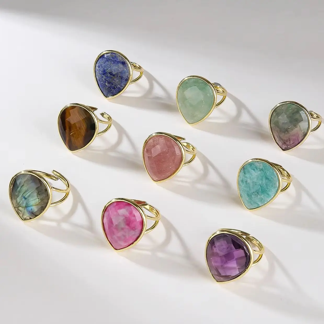 Facted Teardrop Rings Natural Blue Sodalite Stone Rings Women's Accessory 18K Gold Plated Boho Spiritual Jewelry Gift