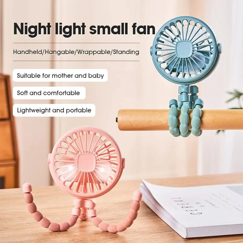 Portable Oscillating Pram Fan Mini Handheld Personal Car Seat Baby Fan with Flexible Tripod Clip-on USB Battery Operated