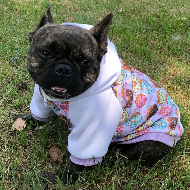 Sudadera con Capucha para Perros y Gatos para Otoño e Invierno, Sudadera con Estampado de Donuts y Bolsillo Trasero, Ropa para Cachorros y Perros Pequeños y Medianos