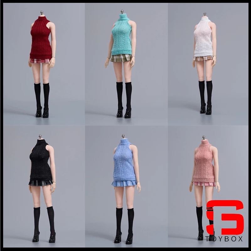cdtoys cd066 Escala 1/6, chaleco tejido de cuello alto para estudiantes, falda JK, modelo de ropa apto para cuerpo de figura de acción de soldado femenino de 12 pulgadas