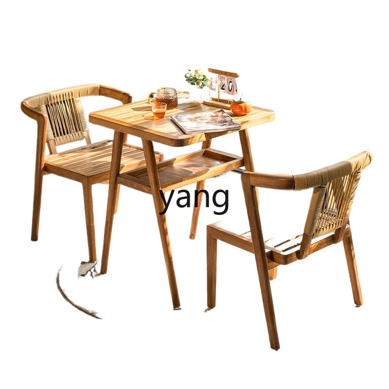 

YJQ balcony tea table and chair combination new Chinese solid wood balcony leisure table and chair three-piece set