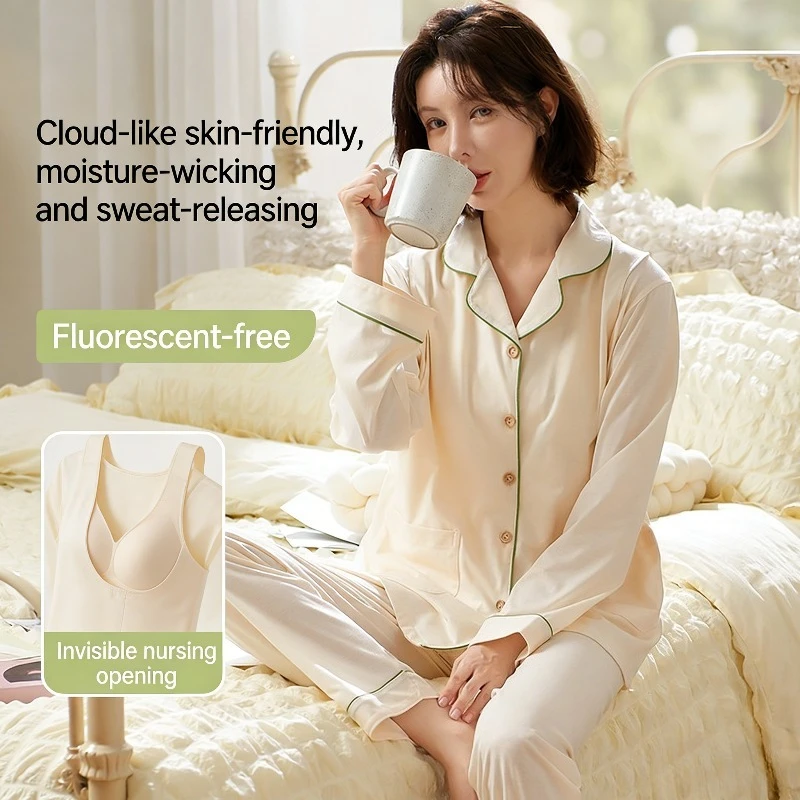 Confinement Center Breastfeeding Pajamas Hospital Breast Feeding Clothes Maternity Nursing Pajama Set Pregnancy Cotton Sleepwear